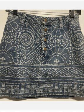 Free People School Daze Mini Denim Skirt Womens 0 Blue Jean Cotton Button Fly